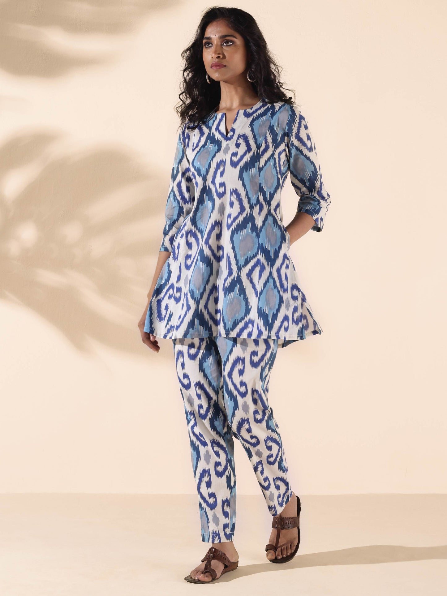 trueBrowns Blue Cotton Ikat Relaxed Co-ord Set - Swadesiicart