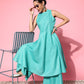 InWeave Women's Teal Lurex Boho Sleevless Kurta Set - Swadesiicart