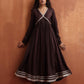 trueBrowns Brown Metallic Flared Anarkali Kurta Set | Swadesiicart