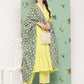 InWeave Women's Lime Green Flared Kurta Set W Green Print Cr Dupatta - Swadesiicart