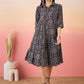InWeave Black Maroon Ajrakh Foil Collar Flared Dress - Swadesiicart