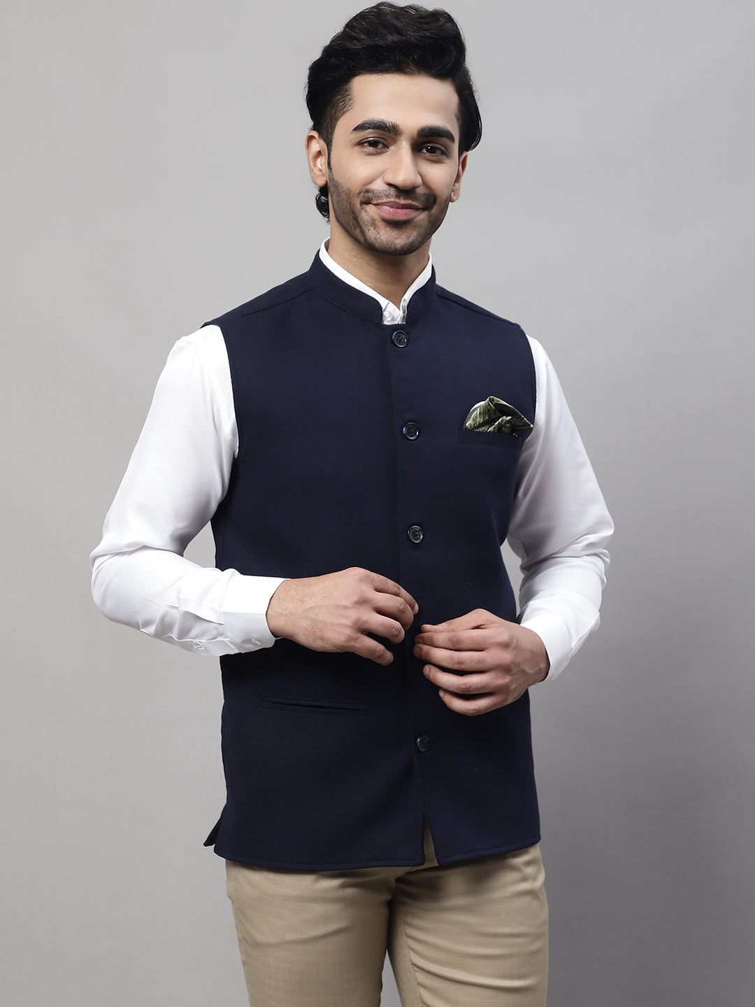 Even Apparels Men's Blue Pure Wool Nehru Jacket | Swadesiicart