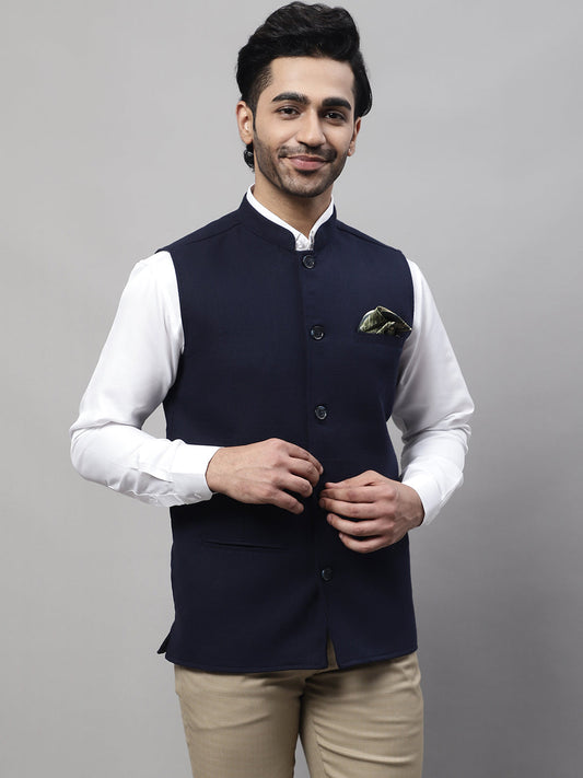 Even Apparels Men's Blue Pure Wool Nehru Jacket | Swadesiicart