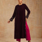 trueBrowns Wine Velvet Embroidered Kurta | Swadesiicart