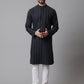 Even Apparels Black Pure Cotton Kurta With Band Collar | Swadesiicart