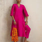 trueBrowns Pink Silk High Slit Kurta Set | Swadesiicart