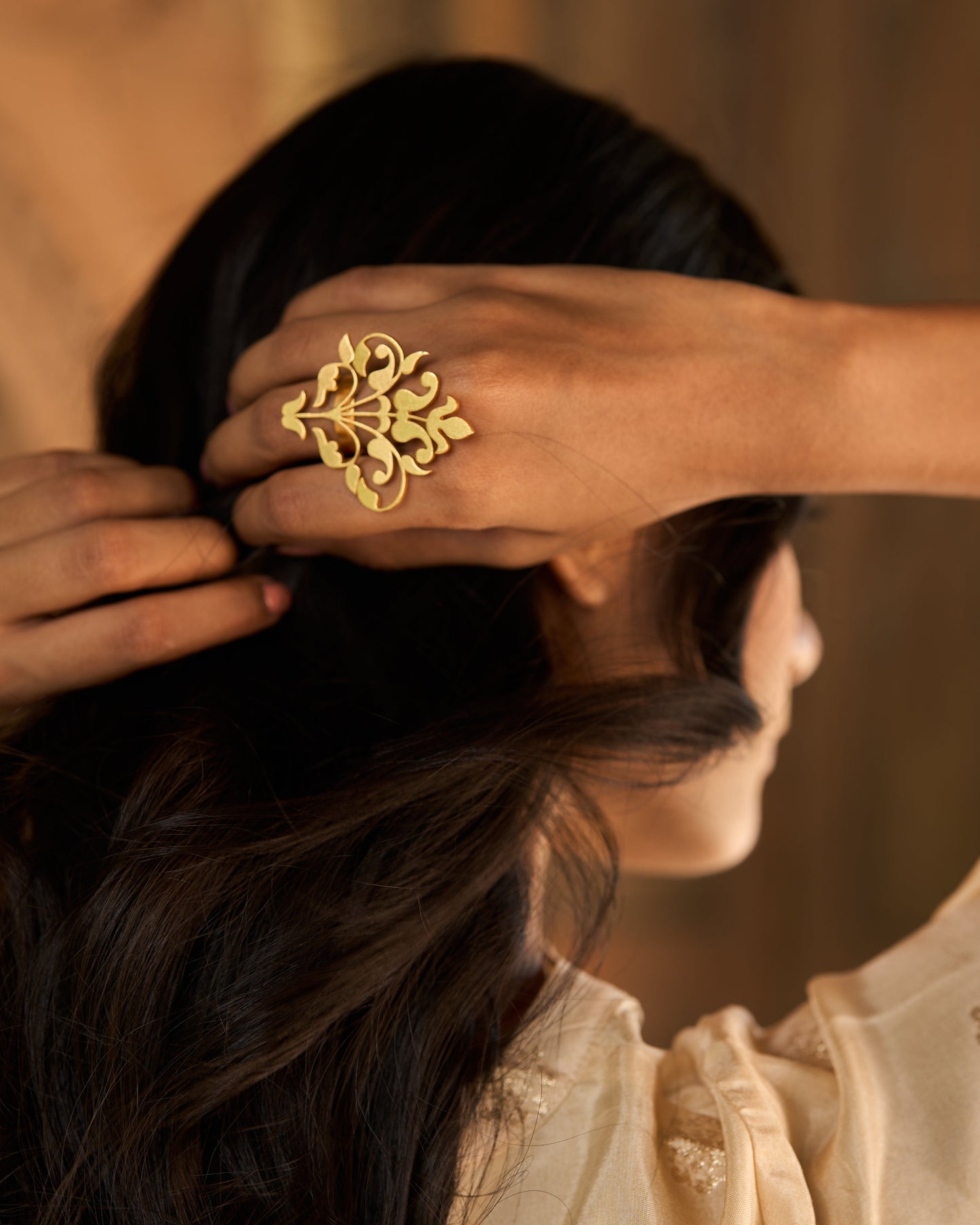 trueBrowns Gold-Polished Leaf Ring | Swadesiicart