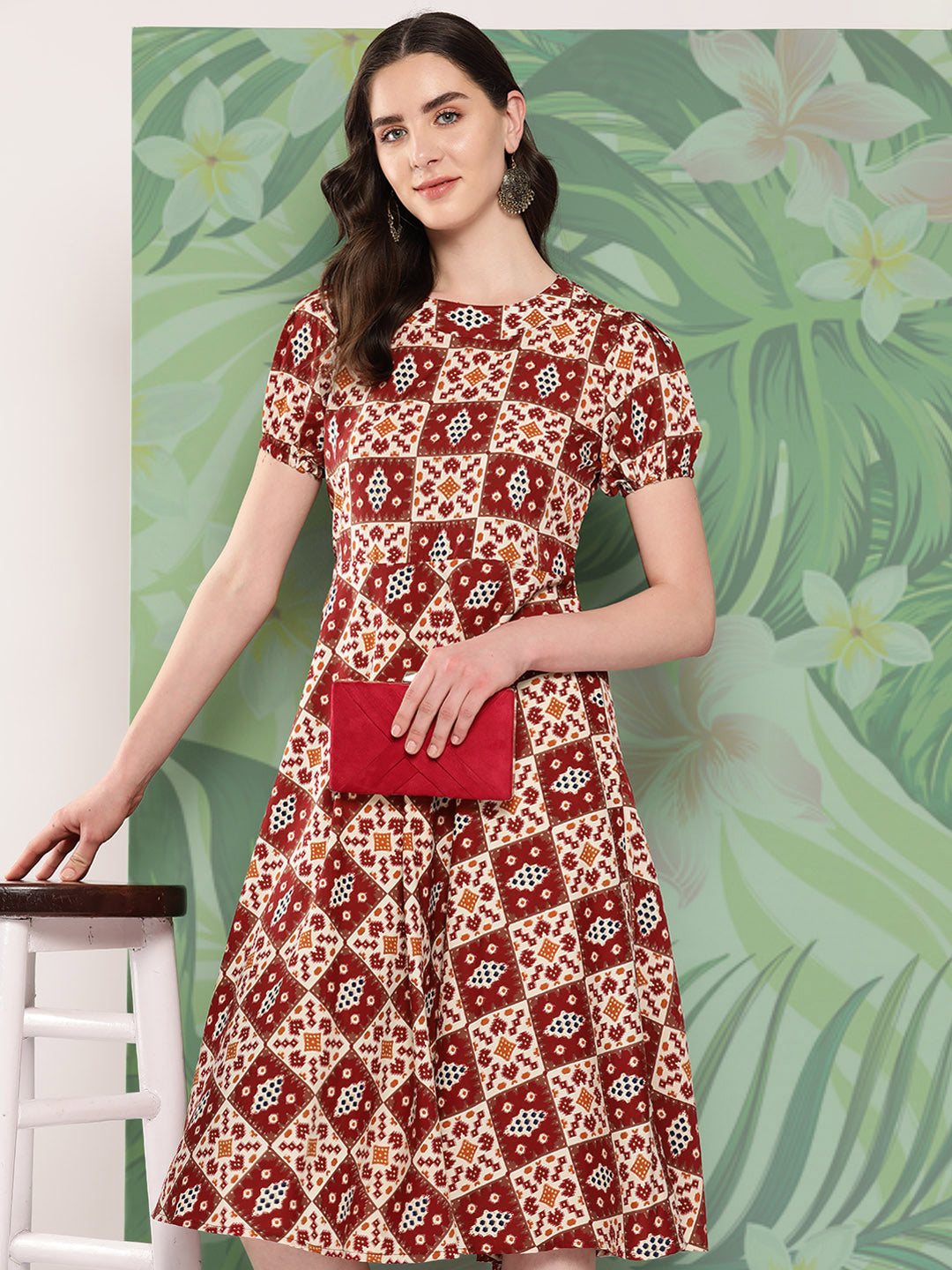 InWeave Women's Maroon Square Dress - Swadesiicart