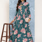 Ahalyaa Floral Print Puff Sleeves Tie-Up Neck Crepe Ethnic Gown With Cut-Out Detail | Swadesiicart