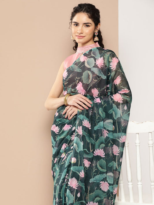 Ahalyaa Floral Poly Chiffon Saree | Swadesiicart