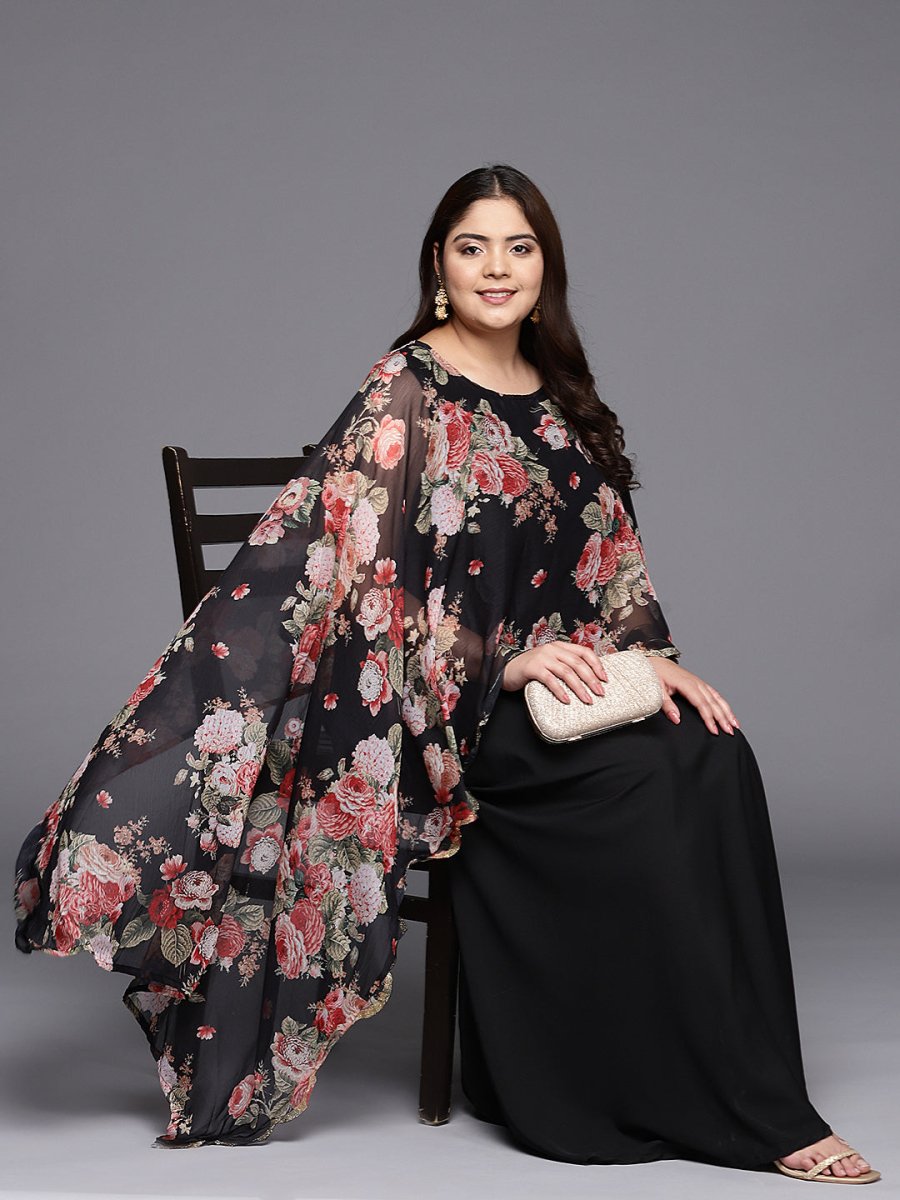 Ahalyaa Plus Size Boat Neck Maxi Ethnic Dress | Swadesiicart