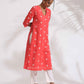 trueBrowns Orange Cotton Floral Embroidered Kurta Set | Swadesiicart