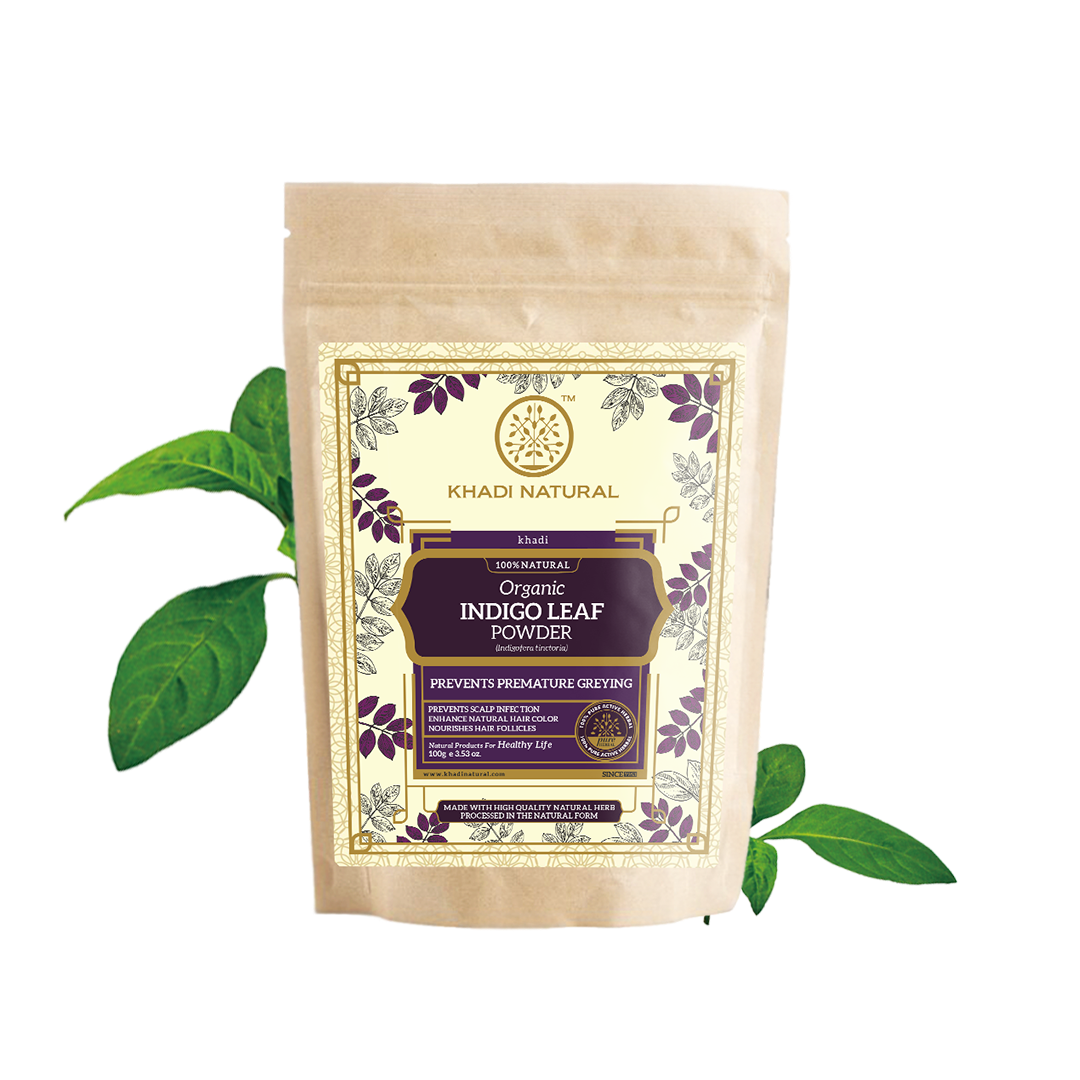 Khadi Natural Organic Indigo Leaf Hair Color Powder - 100% Natural - 100gm