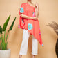 InWeave Women's Dark Orange Pink Blue Flower One Shoulder Kurta - Swadesiicart