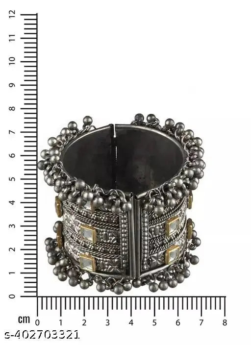 Tehzeeb Creations Women's Silver Colour Oxidised Bangle With Kundan - Swadesiicart