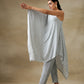 trueBrowns Grey Bandhani Printed Silk One-Shoulder Kurta Pant Set | Swadesiicart