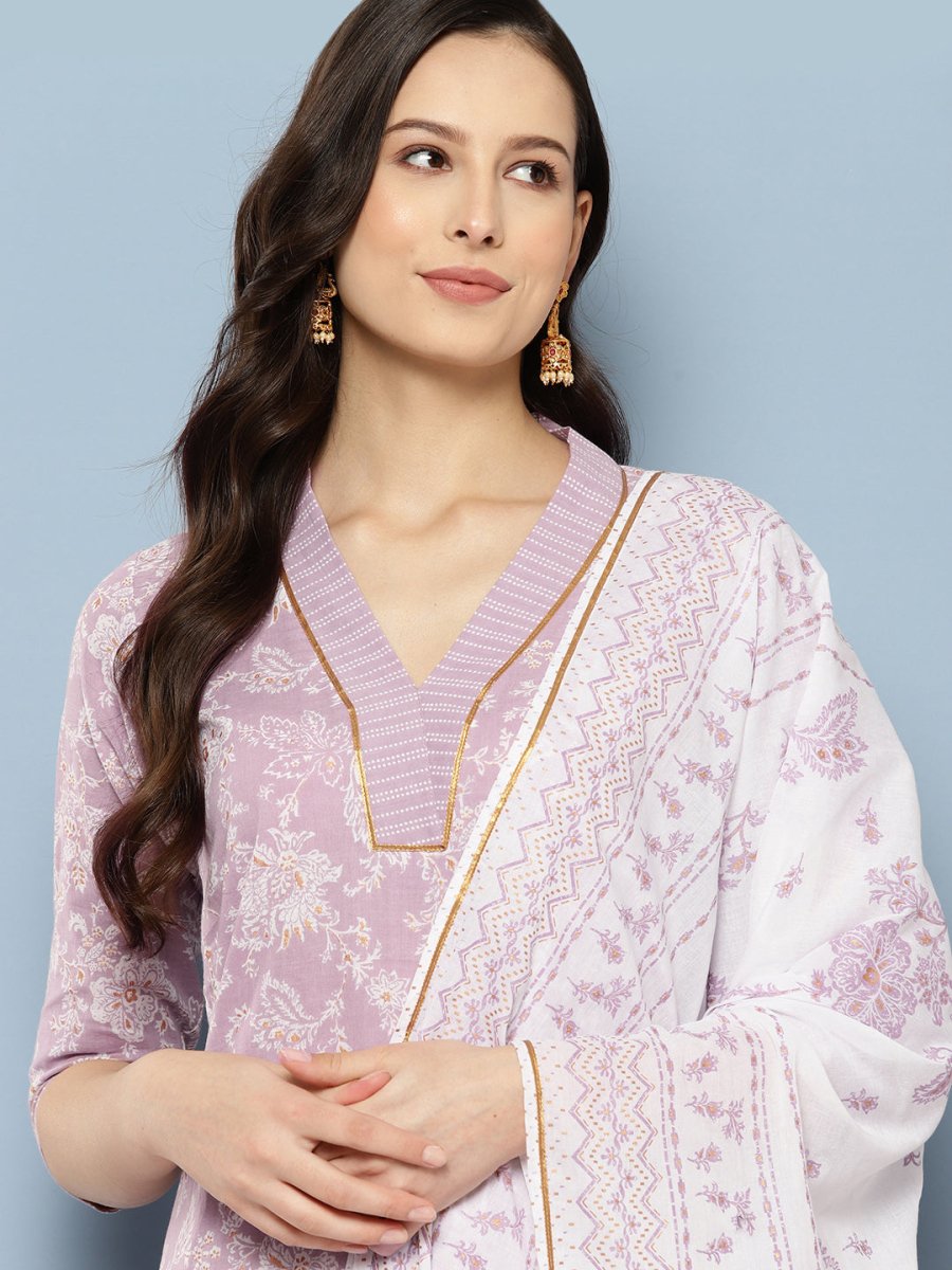 Ahalyaa Women Floral Printed Gotta Patti Pure Cotton Kurta with Trousers & With Dupatta | Swadesiicart