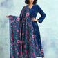 trueBrowns Blue Printed Velvet Shawl | Swadesiicart