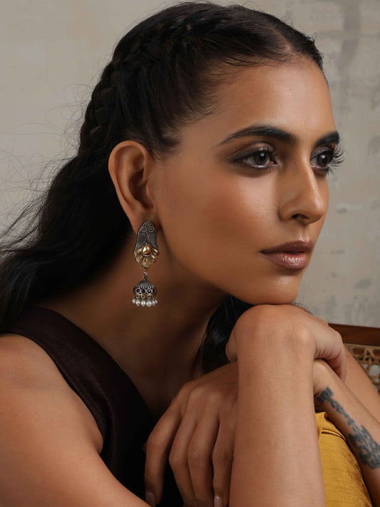 trueBrowns Silver Gold Tone Jhumka Earrings - Swadesiicart