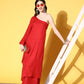 InWeave Women's Red Mirror Work One Shoulder Kurta Set - Swadesiicart