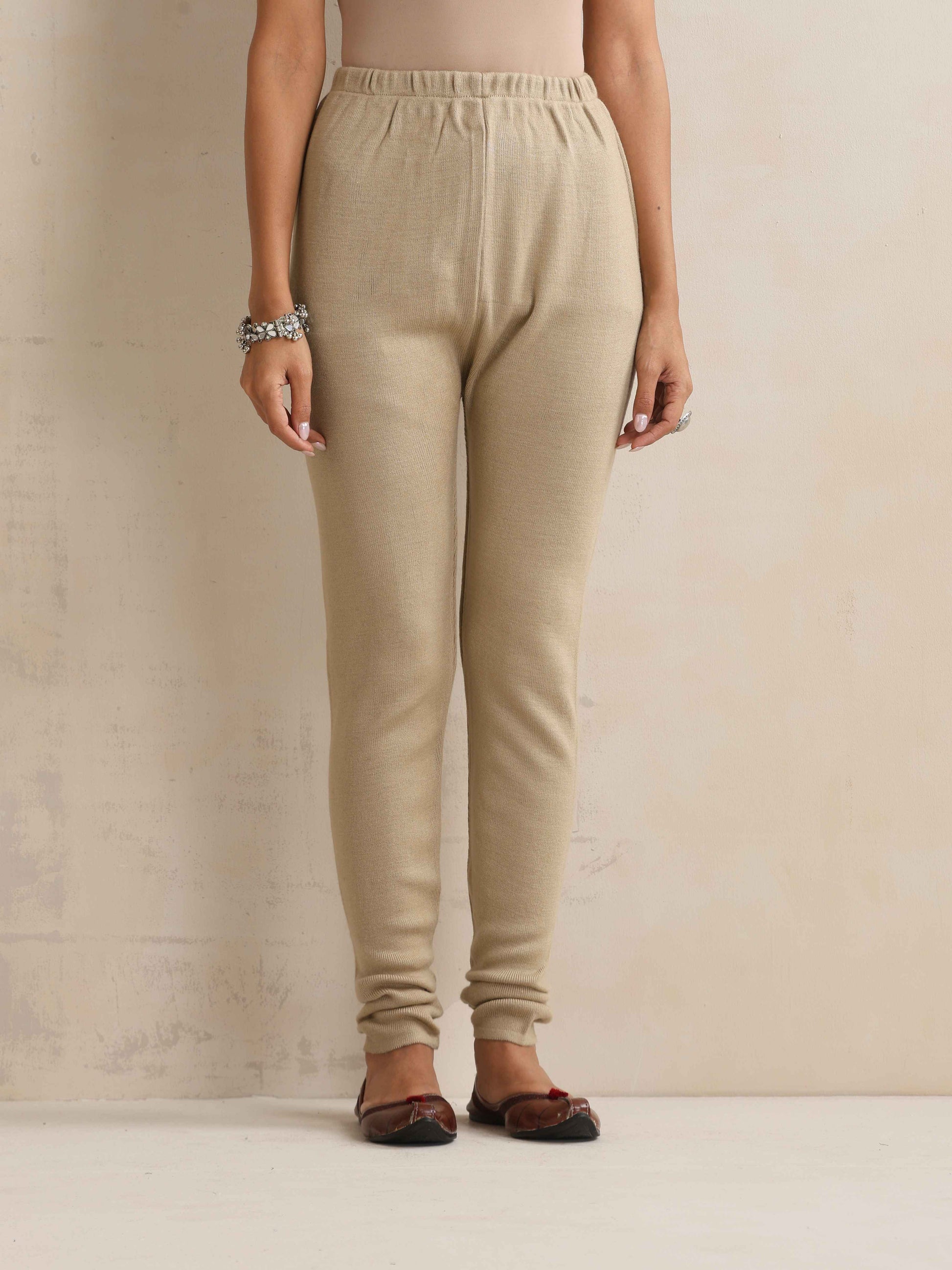 trueBrowns Beige Woollen Leggings | Swadesiicart