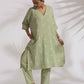 trueBrowns Green Cotton Floral Embroidered Kurta Co-ord Set - Swadesiicart