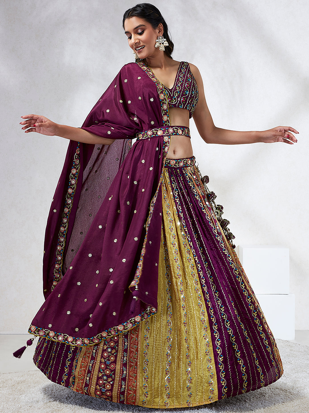 House of Panchhi Green Pure Georgette Sequins And Thread Embroidery Lehenga Choli & Dupatta | Swadesiicart
