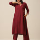 trueBrowns Ruby Wine Slub Texture Back Pleat Kurta Pant Set | Swadesiicart