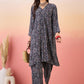 InWeave Navy Maroon Ajrakh Foil V Neck Kurta Pant Set - Swadesiicart
