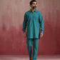 trueBrowns Men's Teal Cotton Shirt Collar Stylized Kurta Co-ord set - Swadesiicart