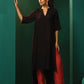 trueBrowns Black Silk High Low Kurta Pant Set | Swadesiicart