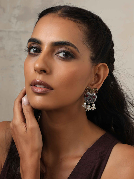 trueBrowns Silver Gold Tone Peacock Stud Earrings | Swadesiicart