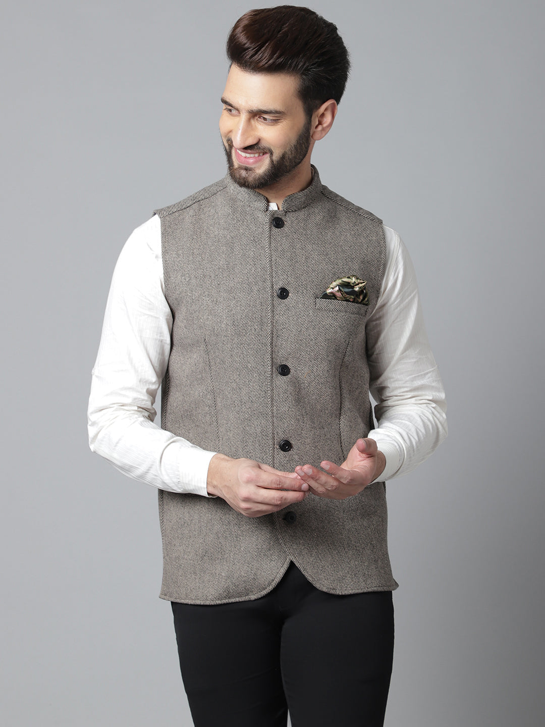 Even Apparels Men's Cream Pure Wool Nehru Jacket | Swadesiicart