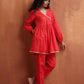 trueBrowns Red Print Angrakha Co-ord Set - Swadesiicart