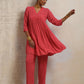 trueBrowns Peach Crinkle Flared Kurta Co-ord Set - Swadesiicart
