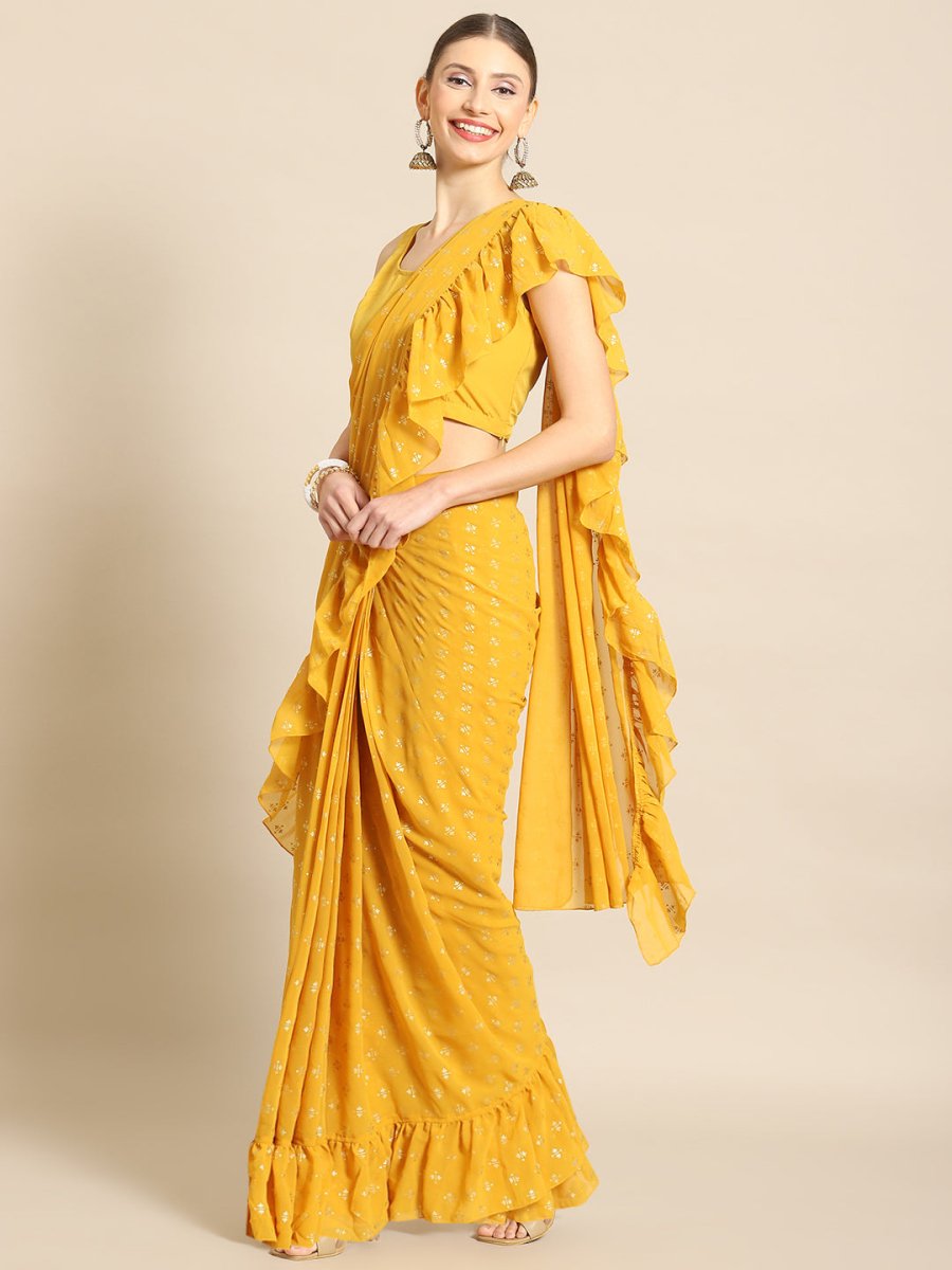 Ahalyaa Printed Ready To Wear Ruffles Saree | Swadesiicart