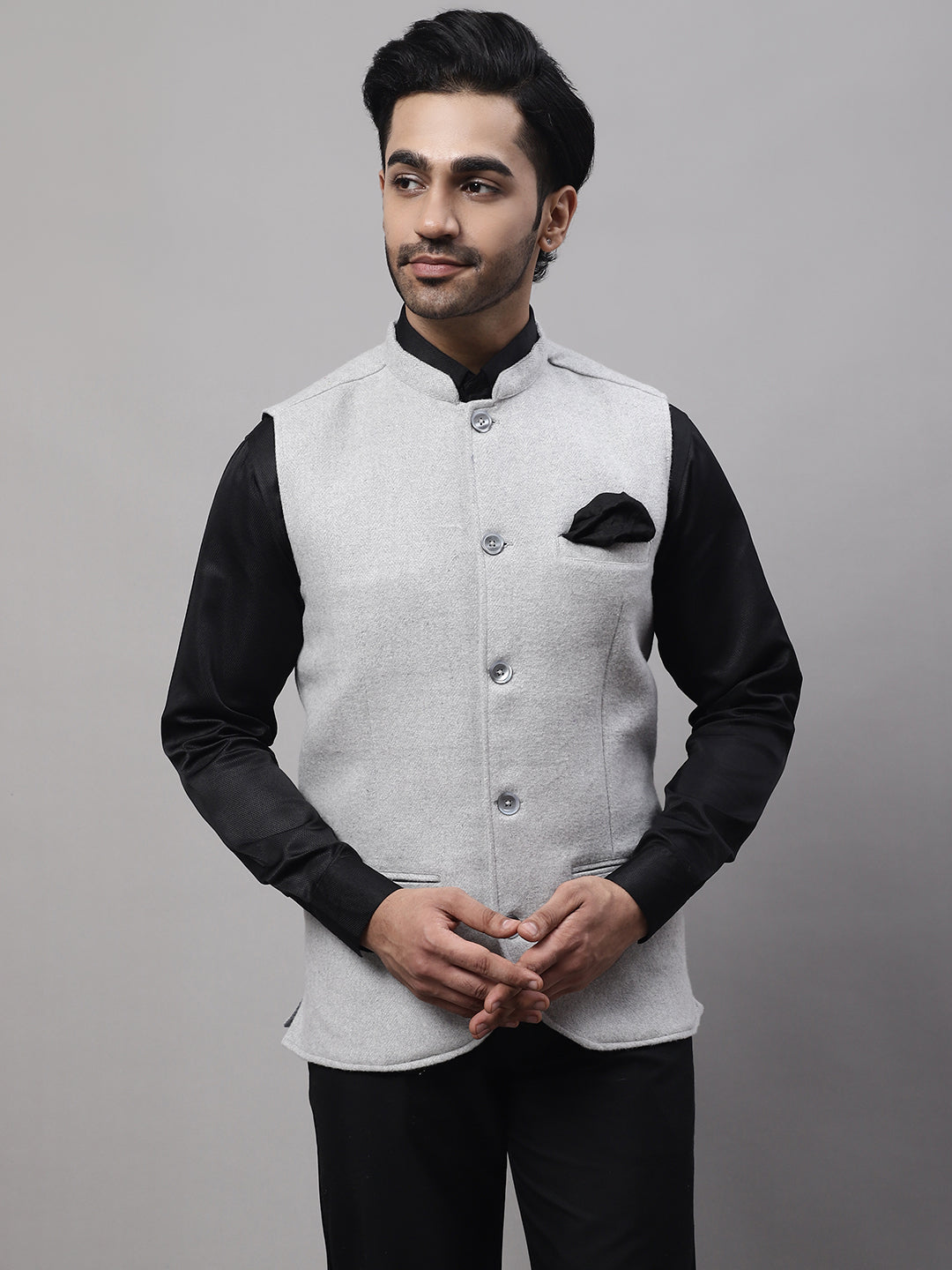Even Apparels Men's Grey Pure Wool Nehru Jacket | Swadesiicart