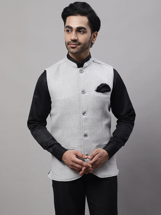 Even Apparels Men's Grey Pure Wool Nehru Jacket | Swadesiicart