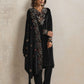 trueBrowns Black Velvet Floral Embroidered Kurta Pant Dupatta Set | Swadesiicart
