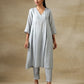trueBrowns Grey Bandhani Printed Silk Yoke Kurta Pant Set | Swadesiicart