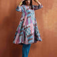 trueBrowns Blue Print Flared Anarkali Kurta Co-ord Set - Swadesiicart