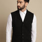 Even Apparels Men's Black Waistcoat with Notched Lapel | Swadesiicart