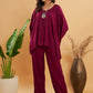 InWeave Women's Jam Wine Solid Boho Full Sleeve Coord Set - Swadesiicart