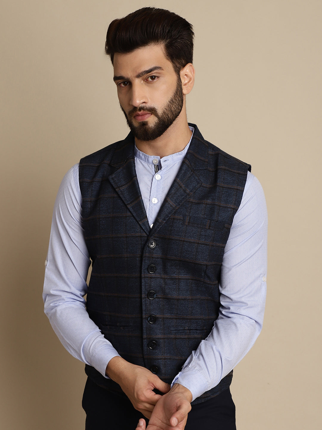 Even Apparels Men's Blue Waistcoat with Notched Lapel | Swadesiicart