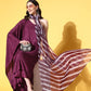 InWeave Women's Wine Mirror Work One Shoulder Kurta Set With Dupatta - Swadesiicart