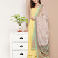 InWeave Women's Light Yellow Ray Strappy Set With Aqua Printed Border Dupatta - Swadesiicart