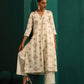 trueBrowns Ivory Peach Cotton Front Pleat Kurta Pant Set | Swadesiicart