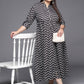 Ahalyaa Plus Size Chevron Print Crepe Mandarin Collar A-line Midi Ethnic Dress | Swadesiicart