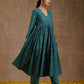 trueBrowns Deep Sea Gold Cotton Kalidar Kurta Set | Swadesiicart