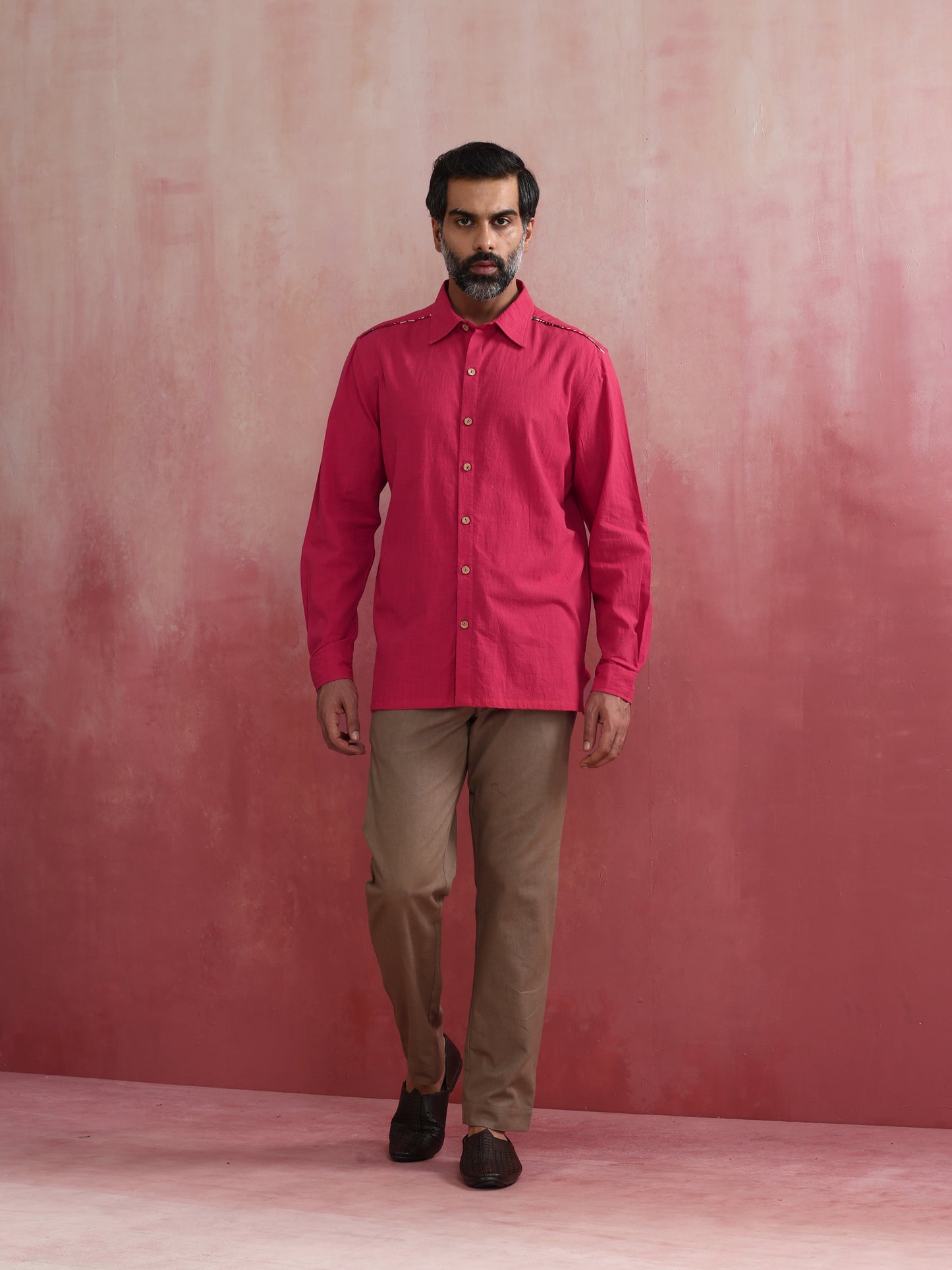 trueBrowns Men's Pink Cotton Shirt | Swadesiicart